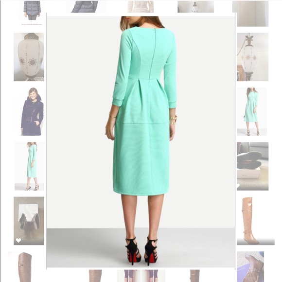 NEW Mint Green 3/4 Sleeve Box Pleated Midi Dress M - Picture 5 of 9